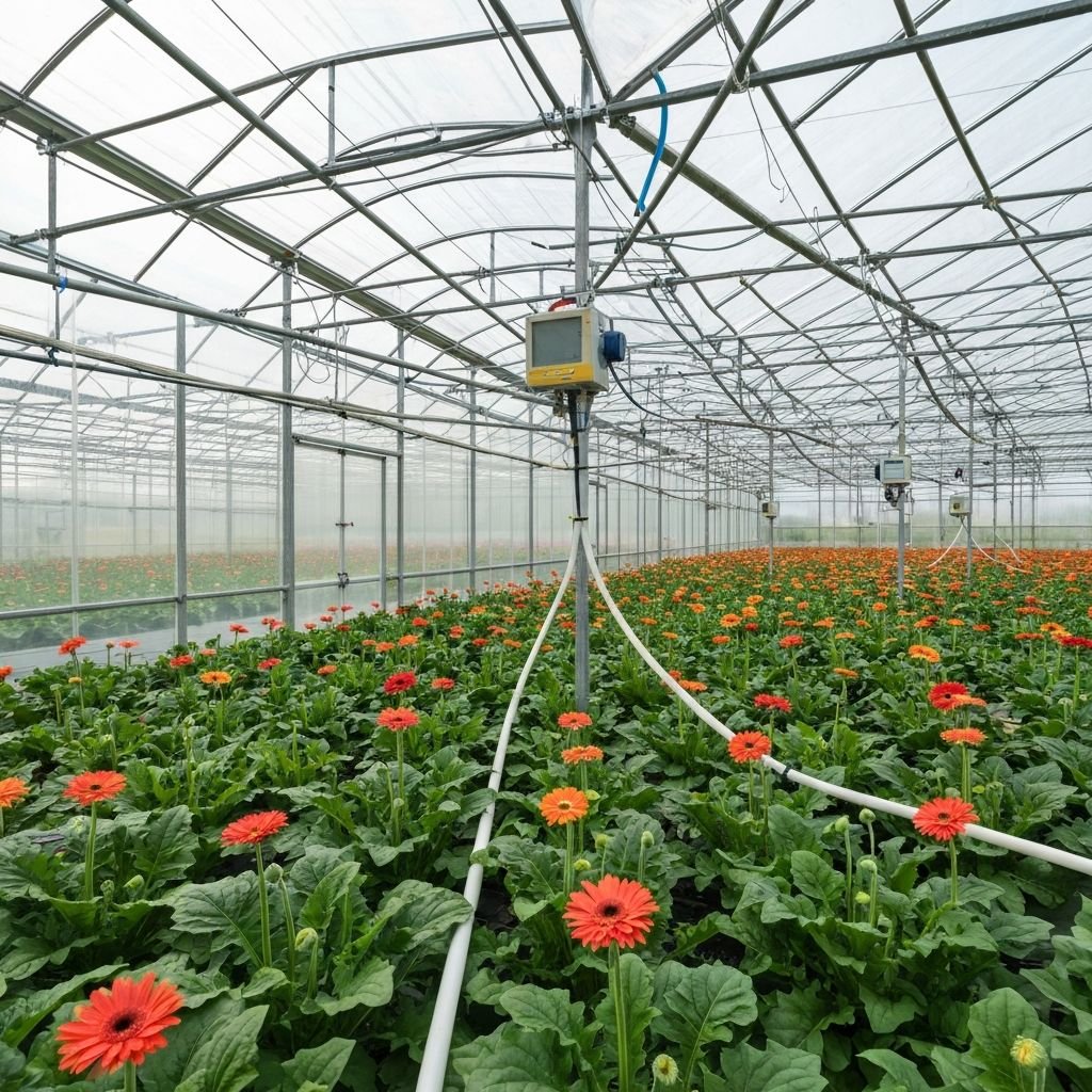 Hi-Tech Gerbera Polyhouse with Automated Irrigation